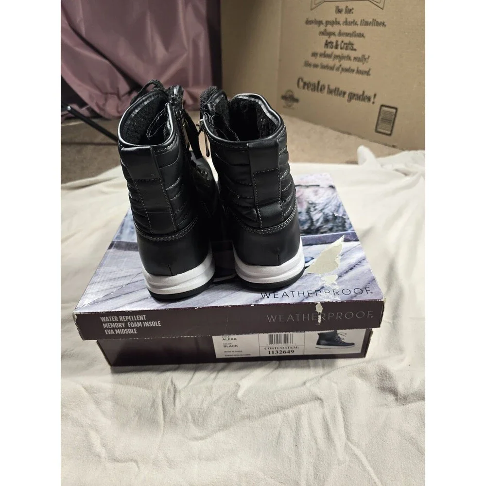 sz 10M - Weatherproof Womens Alexa 1132649 Black Round Toe Lace Up Ankle Boots